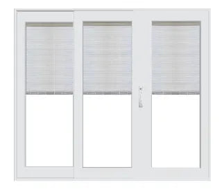 PELLA 108" X 95.5" Lifestyle Series Contemporary 3 Panel OXO Hinged Glass With Manual Blinds/Shades Advanced Low-E Insulating Tempered Argon Fill Glass Assembled Sliding/Gliding Patio Door Screen Option
