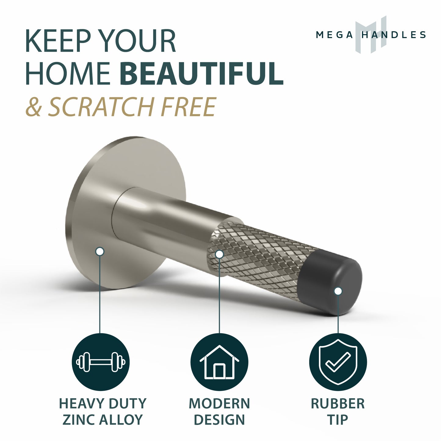 MEGA HANDLES Knurled Baseboard Door Stopper 1.9 x 3.3 x .6