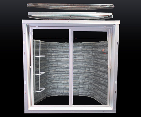Boman Kemp Window Well 76" Wide 36" Egress Projection White Or Stackstone Optional Ladders, Grates, And Covers