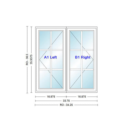 ANDERSEN Windows 400 Series Venting Twin/Double Casement 33-3/4" Wide Vinyl Exterior Wood Interior New Construction Low-E4 Dual Pane Argon Fill Glass Full Screens/Grilles/Tempered Optional CR23, CR235, CR24, CR245, CR25, CR255, Or CR26