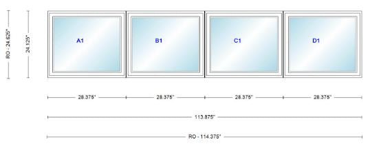 ANDERSEN Windows 400 Series Quad Casement 113-7/8" Wide Vinyl Exterior Wood Interior Low-E4 Dual Pane Argon Fill Glass CW12-4 CW125-4 CW13-4 CW135-4 CW14-4 CW145-4 CW15-4 CW155-4 Or CW16-4