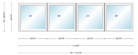 ANDERSEN Windows 400 Series Quad Casement 113-7/8" Wide Vinyl Exterior Wood Interior Low-E4 Dual Pane Argon Fill Glass CW12-4 CW125-4 CW13-4 CW135-4 CW14-4 CW145-4 CW15-4 CW155-4 Or CW16-4