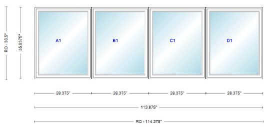 ANDERSEN Windows 400 Series Quad Casement 113-7/8" Wide Vinyl Exterior Wood Interior Low-E4 Dual Pane Argon Fill Glass CW12-4 CW125-4 CW13-4 CW135-4 CW14-4 CW145-4 CW15-4 CW155-4 Or CW16-4