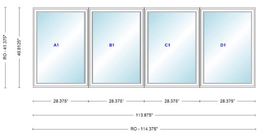 ANDERSEN Windows 400 Series Quad Casement 113-7/8" Wide Vinyl Exterior Wood Interior Low-E4 Dual Pane Argon Fill Glass CW12-4 CW125-4 CW13-4 CW135-4 CW14-4 CW145-4 CW15-4 CW155-4 Or CW16-4