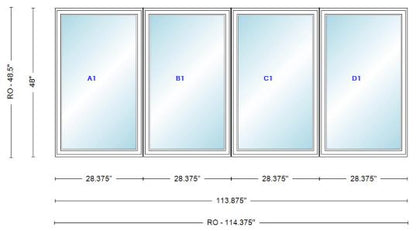 ANDERSEN Windows 400 Series Quad Casement 113-7/8" Wide Vinyl Exterior Wood Interior Low-E4 Dual Pane Argon Fill Glass CW12-4 CW125-4 CW13-4 CW135-4 CW14-4 CW145-4 CW15-4 CW155-4 Or CW16-4
