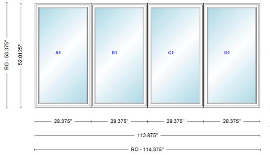 ANDERSEN Windows 400 Series Quad Casement 113-7/8" Wide Vinyl Exterior Wood Interior Low-E4 Dual Pane Argon Fill Glass CW12-4 CW125-4 CW13-4 CW135-4 CW14-4 CW145-4 CW15-4 CW155-4 Or CW16-4