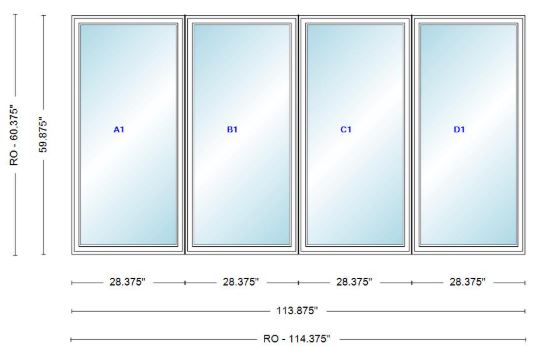 ANDERSEN Windows 400 Series Quad Casement 113-7/8" Wide Vinyl Exterior Wood Interior Low-E4 Dual Pane Argon Fill Glass CW12-4 CW125-4 CW13-4 CW135-4 CW14-4 CW145-4 CW15-4 CW155-4 Or CW16-4