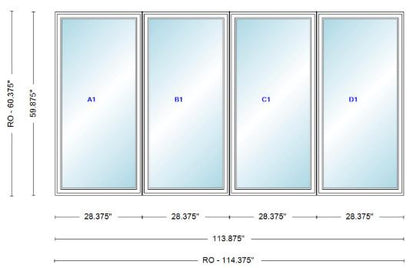 ANDERSEN Windows 400 Series Quad Casement 113-7/8" Wide Vinyl Exterior Wood Interior Low-E4 Dual Pane Argon Fill Glass CW12-4 CW125-4 CW13-4 CW135-4 CW14-4 CW145-4 CW15-4 CW155-4 Or CW16-4