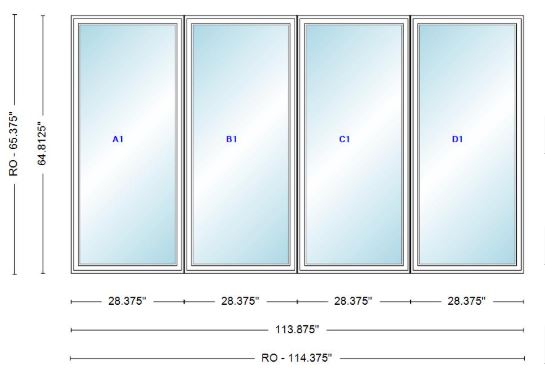 ANDERSEN Windows 400 Series Quad Casement 113-7/8" Wide Vinyl Exterior Wood Interior Low-E4 Dual Pane Argon Fill Glass CW12-4 CW125-4 CW13-4 CW135-4 CW14-4 CW145-4 CW15-4 CW155-4 Or CW16-4