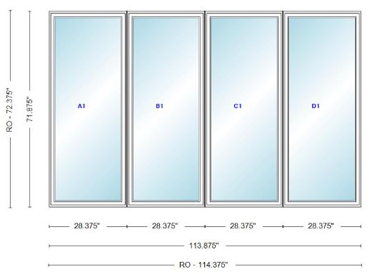 ANDERSEN Windows 400 Series Quad Casement 113-7/8" Wide Vinyl Exterior Wood Interior Low-E4 Dual Pane Argon Fill Glass CW12-4 CW125-4 CW13-4 CW135-4 CW14-4 CW145-4 CW15-4 CW155-4 Or CW16-4