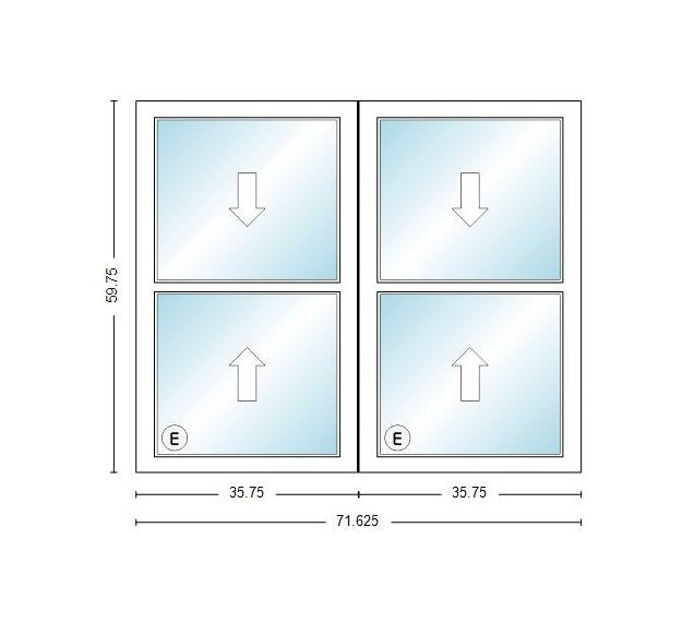 MI IN STOCK V3000 1556 Twin Double Hung 3050 Egress Window Frame Size: 71.625" X 59.75" White Vinyl Exterior & Interior NO SCREEN White Hardware New Construction With Fins