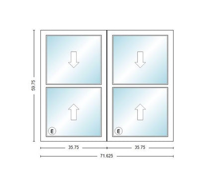 MI IN STOCK V3000 1556 Twin Double Hung 3050 Egress Window Frame Size: 71.625" X 59.75" White Vinyl Exterior & Interior NO SCREEN White Hardware New Construction With Fins