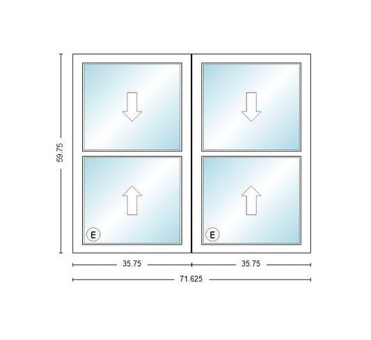 MI IN STOCK V3000 1556 Twin Double Hung 3050 Egress Window Frame Size: 71.625" X 59.75" White Vinyl Exterior & Interior NO SCREEN White Hardware New Construction With Fins