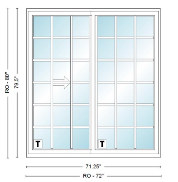 ANDERSEN NLGD6068-2 200 Series Narroline 71¼" X 79½  Sliding/Gliding Dual Pane Low-E Tempered Stainless Glass 2 Panel Unassembled Patio Door Grilles/Screen Options