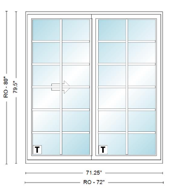 ANDERSEN NLGD6068-2 200 Series Narroline 71¼" X 79½  Sliding/Gliding Dual Pane Low-E Tempered Stainless Glass 2 Panel Unassembled Patio Door Grilles/Screen Options