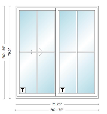 ANDERSEN NLGD6068-2 200 Series Narroline 71¼" X 79½  Sliding/Gliding Dual Pane Low-E Tempered Stainless Glass 2 Panel Unassembled Patio Door Grilles/Screen Options