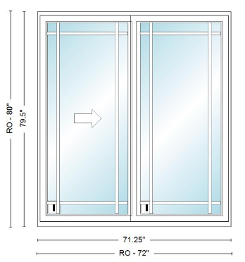 ANDERSEN NLGD6068-2 200 Series Narroline 71¼" X 79½  Sliding/Gliding Dual Pane Low-E Tempered Stainless Glass 2 Panel Unassembled Patio Door Grilles/Screen Options