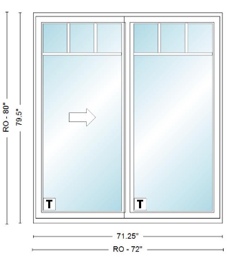 ANDERSEN NLGD6068-2 200 Series Narroline 71¼" X 79½  Sliding/Gliding Dual Pane Low-E Tempered Stainless Glass 2 Panel Unassembled Patio Door Grilles/Screen Options
