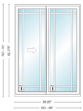 ANDERSEN NLGD50611-2 200 Series Narroline 59¼" X 82⅜ Sliding/Gliding Dual Pane Low-E Tempered Stainless Glass 2 Panel Unassembled Patio Door Grilles/Screen Options