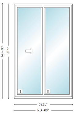 ANDERSEN NLGD5080-2 200 Series Narroline 59¼" X 95½  Sliding/Gliding Dual Pane Low-E Tempered Stainless Glass 2 Panel Unassembled Patio Door Grilles/Screen Options