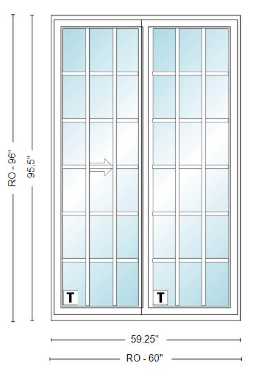 ANDERSEN NLGD5080-2 200 Series Narroline 59¼" X 95½  Sliding/Gliding Dual Pane Low-E Tempered Stainless Glass 2 Panel Unassembled Patio Door Grilles/Screen Options