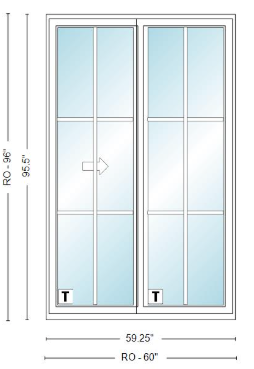 ANDERSEN NLGD5080-2 200 Series Narroline 59¼" X 95½  Sliding/Gliding Dual Pane Low-E Tempered Stainless Glass 2 Panel Unassembled Patio Door Grilles/Screen Options