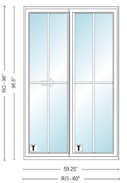 ANDERSEN NLGD5080-2 200 Series Narroline 59¼" X 95½  Sliding/Gliding Dual Pane Low-E Tempered Stainless Glass 2 Panel Unassembled Patio Door Grilles/Screen Options