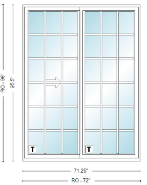 ANDERSEN NLGD6080-2 200 Series Narroline 71¼" X 95½  Sliding/Gliding Dual Pane Low-E Tempered Stainless Glass 2 Panel Unassembled Patio Door Grilles/Screen Options