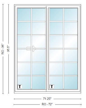 ANDERSEN NLGD6080-2 200 Series Narroline 71¼" X 95½  Sliding/Gliding Dual Pane Low-E Tempered Stainless Glass 2 Panel Unassembled Patio Door Grilles/Screen Options