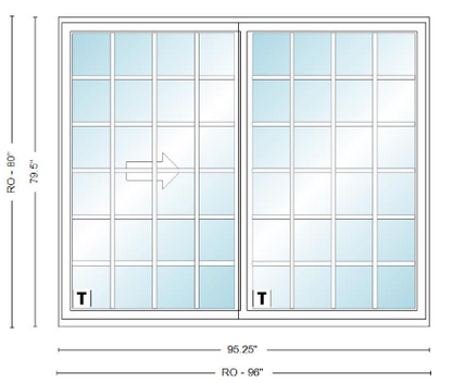 ANDERSEN NLGD8068-2 200 Series Narroline 95¼" X 79½  Sliding/Gliding Dual Pane Low-E Tempered Stainless Glass 2 Panel Unassembled Patio Door Grilles/Screen Options