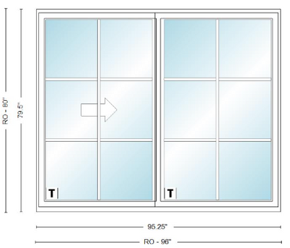ANDERSEN NLGD8068-2 200 Series Narroline 95¼" X 79½  Sliding/Gliding Dual Pane Low-E Tempered Stainless Glass 2 Panel Unassembled Patio Door Grilles/Screen Options