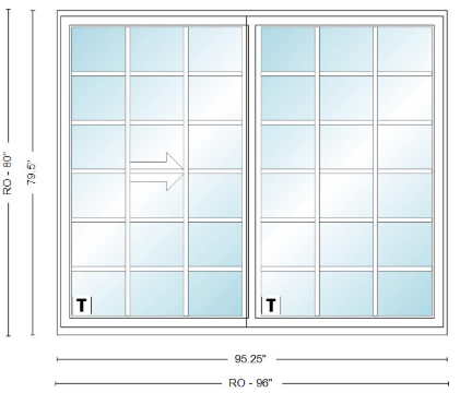 ANDERSEN NLGD8068-2 200 Series Narroline 95¼" X 79½  Sliding/Gliding Dual Pane Low-E Tempered Stainless Glass 2 Panel Unassembled Patio Door Grilles/Screen Options