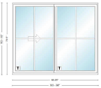 ANDERSEN NLGD8068-2 200 Series Narroline 95¼" X 79½  Sliding/Gliding Dual Pane Low-E Tempered Stainless Glass 2 Panel Unassembled Patio Door Grilles/Screen Options