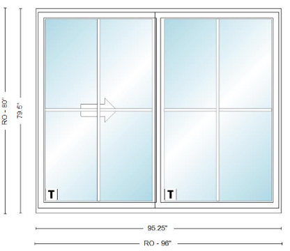 ANDERSEN NLGD8068-2 200 Series Narroline 95¼" X 79½  Sliding/Gliding Dual Pane Low-E Tempered Stainless Glass 2 Panel Unassembled Patio Door Grilles/Screen Options