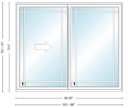 ANDERSEN NLGD8068-2 200 Series Narroline 95¼" X 79½  Sliding/Gliding Dual Pane Low-E Tempered Stainless Glass 2 Panel Unassembled Patio Door Grilles/Screen Options