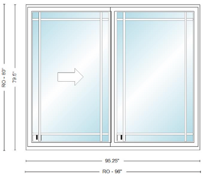ANDERSEN NLGD8068-2 200 Series Narroline 95¼" X 79½  Sliding/Gliding Dual Pane Low-E Tempered Stainless Glass 2 Panel Unassembled Patio Door Grilles/Screen Options