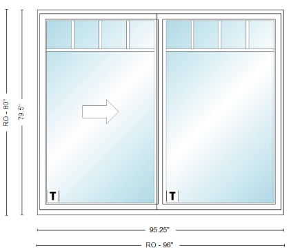ANDERSEN NLGD8068-2 200 Series Narroline 95¼" X 79½  Sliding/Gliding Dual Pane Low-E Tempered Stainless Glass 2 Panel Unassembled Patio Door Grilles/Screen Options