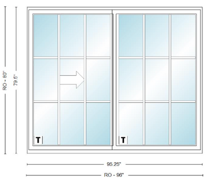 ANDERSEN NLGD8068-2 200 Series Narroline 95¼" X 79½  Sliding/Gliding Dual Pane Low-E Tempered Stainless Glass 2 Panel Unassembled Patio Door Grilles/Screen Options