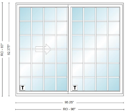 ANDERSEN NLGD80611-2 200 Series Narroline 95¼" X 82⅜  Sliding/Gliding Dual Pane Low-E Tempered Stainless Glass 2 Panel Unassembled Patio Door Grilles/Screen Options