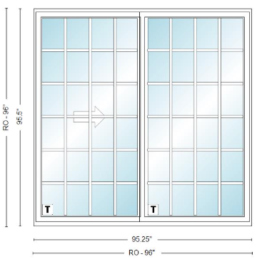 ANDERSEN NLGD8080-2 200 Series Narroline 95¼" X 95½ Sliding/Gliding Dual Pane Low-E Tempered Stainless Glass 2 Panel Unassembled Patio Door Grilles/Screen Options