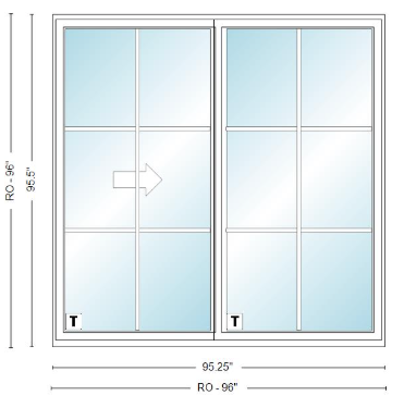 ANDERSEN NLGD8080-2 200 Series Narroline 95¼" X 95½ Sliding/Gliding Dual Pane Low-E Tempered Stainless Glass 2 Panel Unassembled Patio Door Grilles/Screen Options