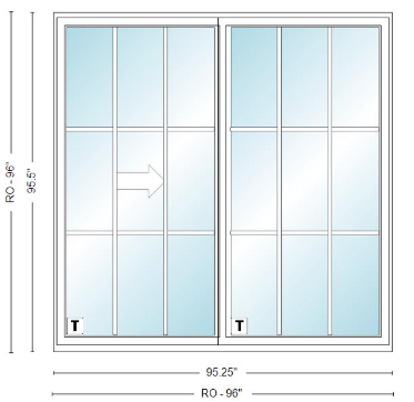 ANDERSEN NLGD8080-2 200 Series Narroline 95¼" X 95½ Sliding/Gliding Dual Pane Low-E Tempered Stainless Glass 2 Panel Unassembled Patio Door Grilles/Screen Options