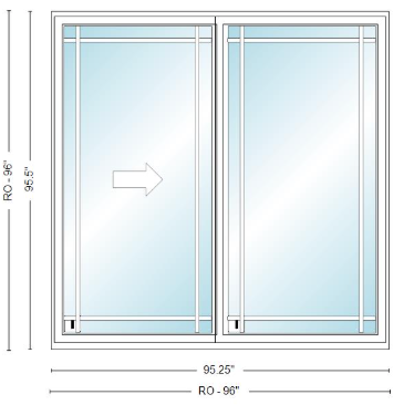 ANDERSEN NLGD8080-2 200 Series Narroline 95¼" X 95½ Sliding/Gliding Dual Pane Low-E Tempered Stainless Glass 2 Panel Unassembled Patio Door Grilles/Screen Options
