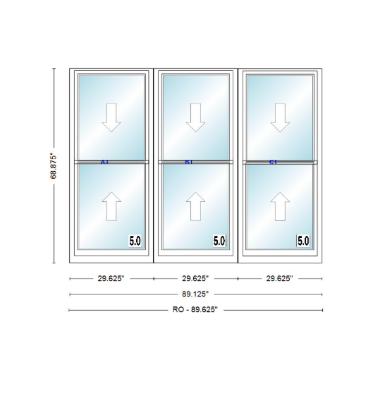 ANDERSEN Windows 400 Series Triple Double Hung Venting Window 89-1/8" Equal Sash Vinyl Exterior Wood Interior Low-E4 Dual Pane Glass Full Screen/Grilles/Tempered Optional TW24310-3, TW2442-3, TW2446-3, TW24410-3, Or TW2452-3