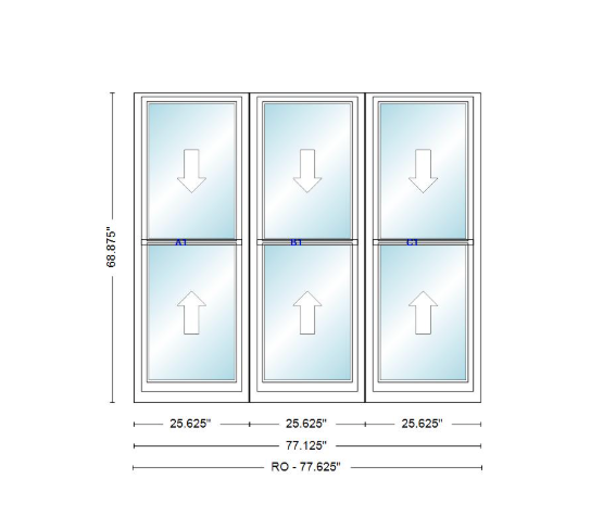 ANDERSEN Windows 400 Series Triple Double Hung Venting Window 77-1/8" Equal Sash Vinyl Exterior Wood Interior Low-E4 Dual Pane Glass Full Screen/Grilles/Tempered Optional TW20310-3, TW2042-3, TW2046-3, TW20410-3, Or TW2052-3