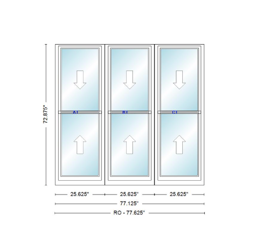ANDERSEN Windows 400 Series Triple Double Hung Venting Window 77-1/8" Equal Sash Vinyl Exterior Wood Interior Low-E4 Dual Pane Glass Full Screen/Grilles/Tempered Optional TW20310-3, TW2042-3, TW2046-3, TW20410-3, Or TW2052-3