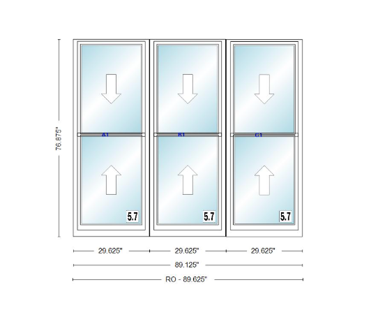 ANDERSEN Windows 400 Series Triple Double Hung Venting Window 77-1/8" Equal Sash Vinyl Exterior Wood Interior Low-E4 Dual Pane Glass Full Screen/Grilles/Tempered Optional TW20310-3, TW2042-3, TW2046-3, TW20410-3, Or TW2052-3