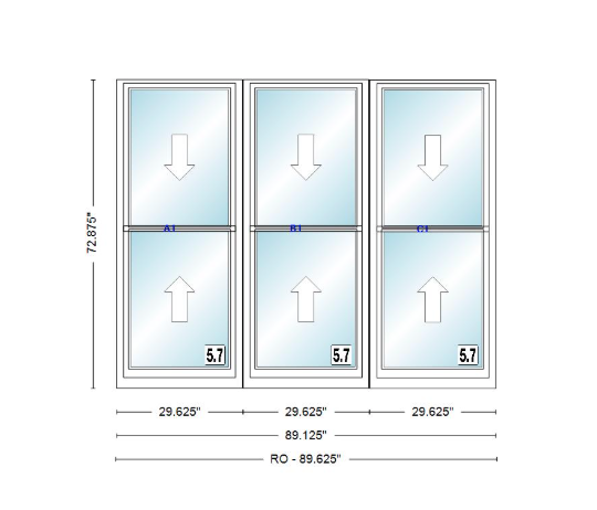 ANDERSEN Windows 400 Series Triple Double Hung Venting Window 89-1/8" Equal Sash Vinyl Exterior Wood Interior Low-E4 Dual Pane Glass Full Screen/Grilles/Tempered Optional TW24310-3, TW2442-3, TW2446-3, TW24410-3, Or TW2452-3