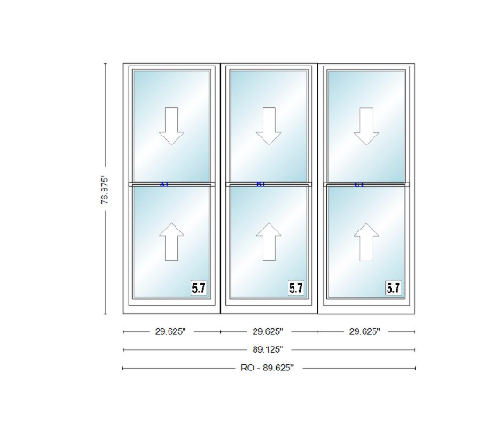ANDERSEN Windows 400 Series Triple Double Hung Venting Window 89-1/8" Equal Sash Vinyl Exterior Wood Interior Low-E4 Dual Pane Glass Full Screen/Grilles/Tempered Optional TW24310-3, TW2442-3, TW2446-3, TW24410-3, Or TW2452-3