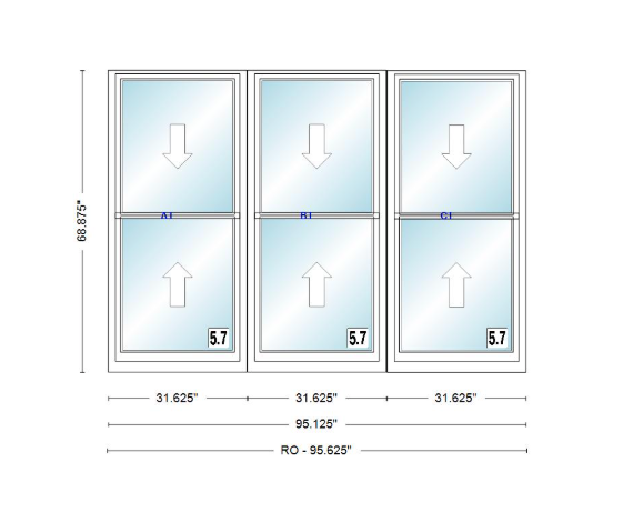 ANDERSEN Windows 400 Series Triple Double Hung Venting Window 95-1/8" Equal Sash Vinyl Exterior Wood Interior Low-E4 Dual Pane Glass Full Screen/Grilles/Tempered Optional TW26310-3, TW2642-3, TW2646-3, TW26410-3, Or TW2652-3